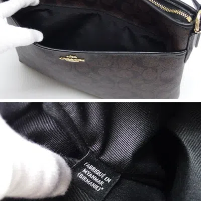 Pre-owned Coach Signature Black Brown Dark Brown Signature Line Shoulder Bag ()