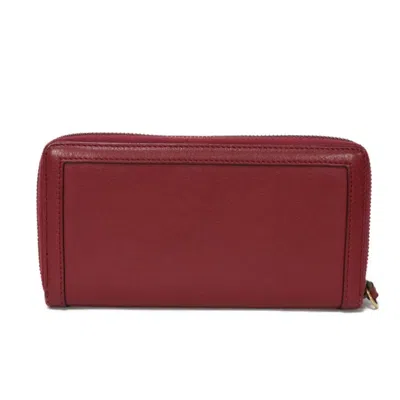 Pre-owned Gucci Bamboo Red Color Leather Long Wallet (bi-fold) ()
