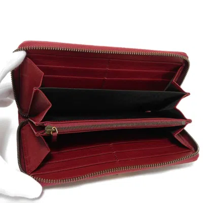 Pre-owned Gucci Bamboo Red Color Leather Long Wallet (bi-fold) ()