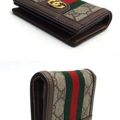 Pre-owned Gucci Beige Brown Dark Brown Green Red Color Coated Canvas Coin Purse/coin Case () In Multi