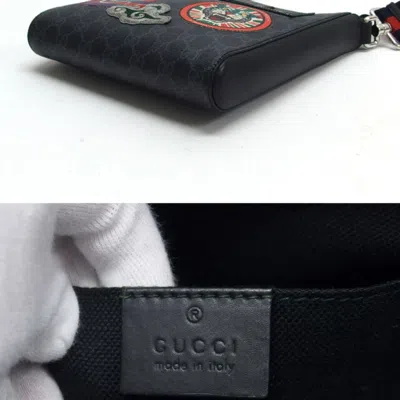 Pre-owned Gucci Black Charcoal Gray Multi-color Navy Red Color Gg Supreme Shoulder Bag ()