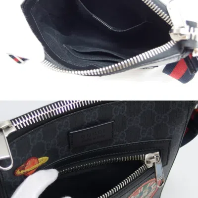 Pre-owned Gucci Black Charcoal Gray Multi-color Navy Red Color Gg Supreme Shoulder Bag ()