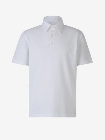 Brioni Piqué Cotton Polo Shirt In White