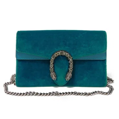 Pre-owned Gucci Green Turquoise Velvet Shoulder Bag ()