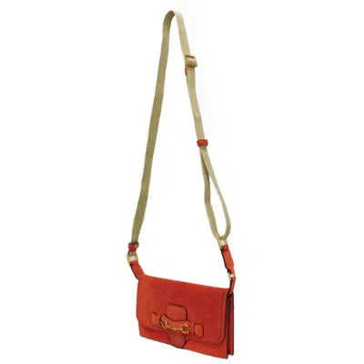 Pre-owned Gucci Horsebit Red Color Suede Clutch Bag Shoulder Bag ()
