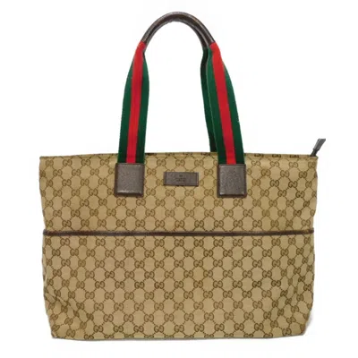 Pre-owned Gucci Sherry Line Beige Brown Gg Canvas Leather Shoulder Bag Tote Bag ()