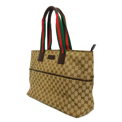 Pre-owned Gucci Sherry Line Beige Brown Gg Canvas Leather Shoulder Bag Tote Bag ()