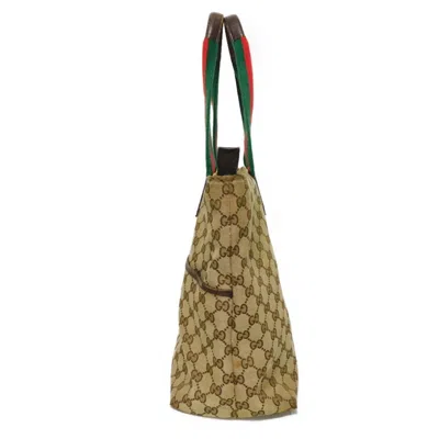 Pre-owned Gucci Sherry Line Beige Brown Gg Canvas Leather Shoulder Bag Tote Bag ()