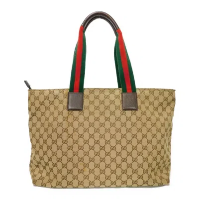 Pre-owned Gucci Sherry Line Beige Brown Gg Canvas Leather Shoulder Bag Tote Bag ()
