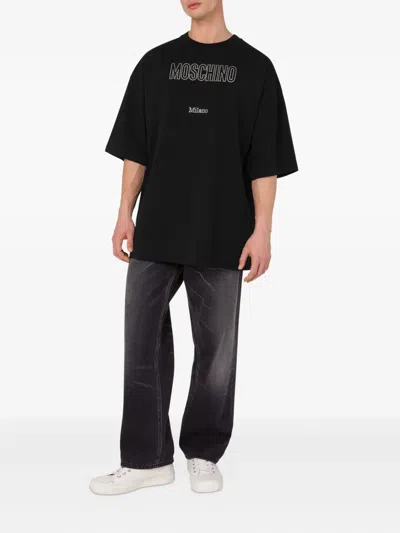 Moschino Crystal Logo Crew Neck T-shirt With Short Sleeves In Black