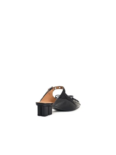 Ganni Laced Block Heel Mules With Eyelet Detailing In Black