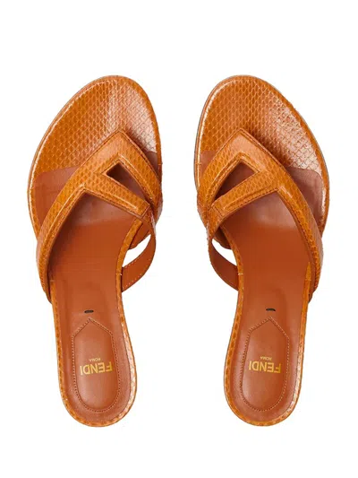 Fendi Toe Open Strappy Sandals Textured Finish In Orange
