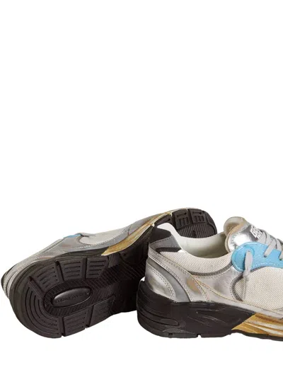 Golden Goose Dad-star Sneakers In Mesh And Laminated Leather Color Grey And Blackrunning In Multi