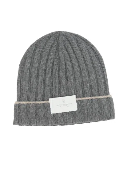 Brunello Cucinelli Beanie Featuring Contrasting Lines In Gray
