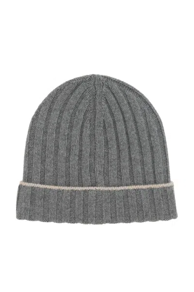 Brunello Cucinelli Beanie Featuring Contrasting Lines In Gray