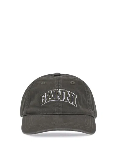 Ganni Washed Cotton Canvas Cap Emb