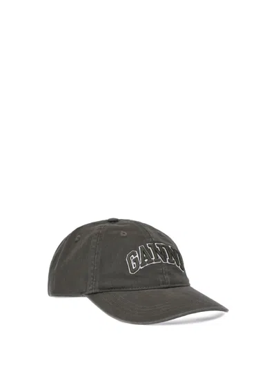 Ganni Washed Cotton Canvas Cap Emb