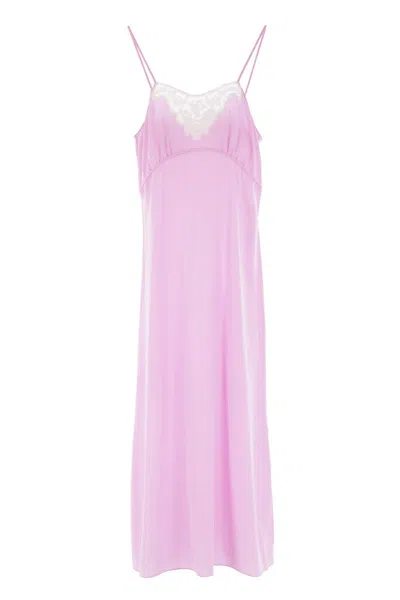 Chloé Lace-trimmed Silk Crepe De Chine Midi Dress In Pink