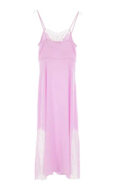 Chloé Lace-trimmed Silk Crepe De Chine Midi Dress In Pink