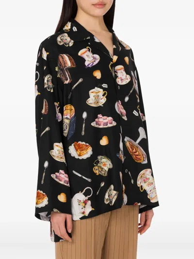Moschino Tea Time Printed Silk Satin Shirt