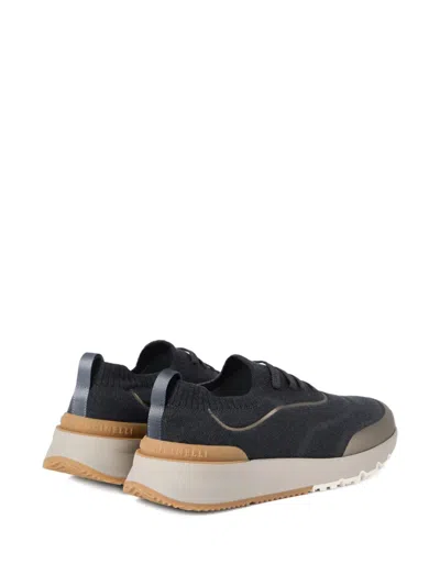 Brunello Cucinelli Techno Cotton Knitted Runner Sneakers In Black