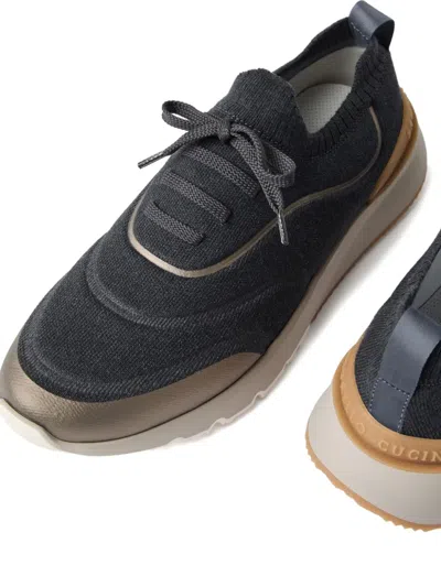 Brunello Cucinelli Techno Cotton Knitted Runner Sneakers In Black