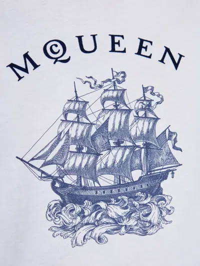 Alexander Mcqueen White Crewneck T-shirt With Logo Print On The Front In Cotton Man