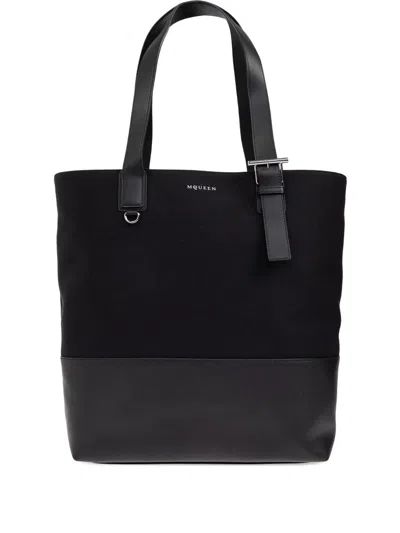 Alexander Mcqueen Mcqueen T-bar Canvas Shopper In Black