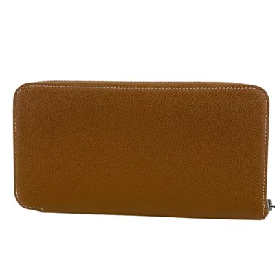 Pre-owned Hermes Camel Orange Leather Long Wallet (bi-fold) ()