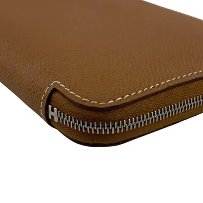 Pre-owned Hermes Camel Orange Leather Long Wallet (bi-fold) ()