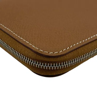 Pre-owned Hermes Camel Orange Leather Long Wallet (bi-fold) ()