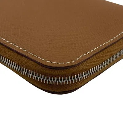 Pre-owned Hermes Camel Orange Leather Long Wallet (bi-fold) ()