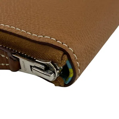 Pre-owned Hermes Camel Orange Leather Long Wallet (bi-fold) ()
