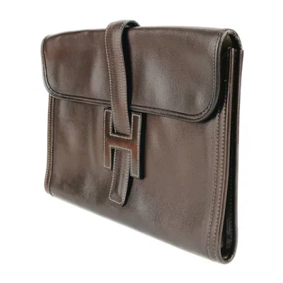 Pre-owned Hermes Dark Brown Leather Clutch Bag Handbag ()