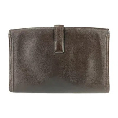 Pre-owned Hermes Dark Brown Leather Clutch Bag Handbag ()