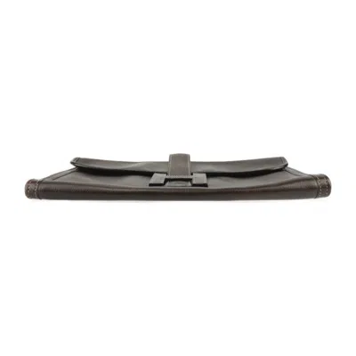 Pre-owned Hermes Dark Brown Leather Clutch Bag Handbag ()