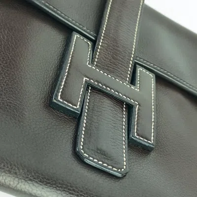 Pre-owned Hermes Dark Brown Leather Clutch Bag Handbag ()