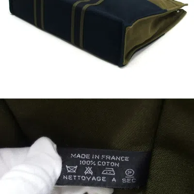 Pre-owned Hermes Moss Green Navy Canvas Handbag Tote Bag ()