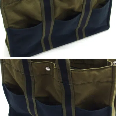 Pre-owned Hermes Moss Green Navy Canvas Handbag Tote Bag ()
