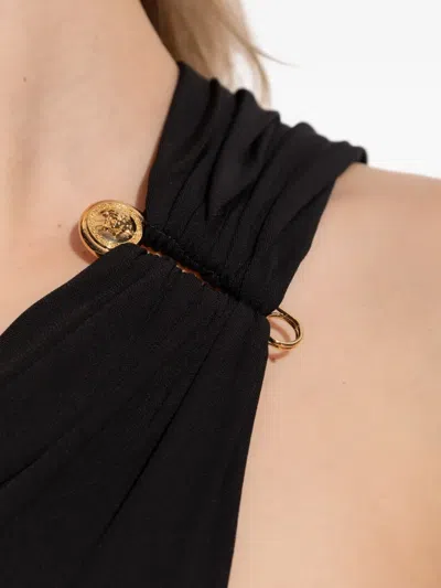 Versace Black Solid One Shoulder Top In Black