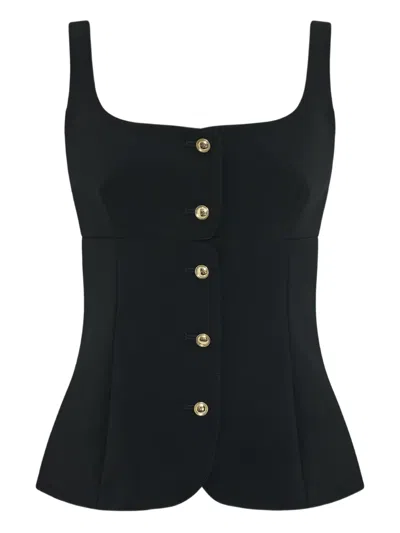 Rosetta Getty Square Neck Button Front Top Black In Black