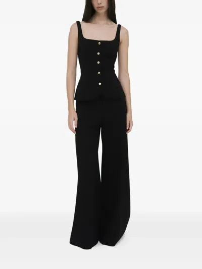 Rosetta Getty Square Neck Button Front Top Black In Black