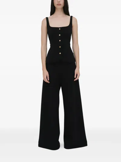 Rosetta Getty Square Neck Button Front Top Black In Black