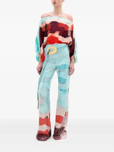 Silvia Tcherassi Bellagio Balloon-sleeve Off-the-shoulder Silk Blouse In Multi