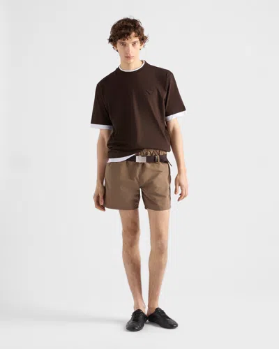 Prada Cotton T-shirt In Brown