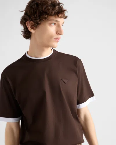 Prada Cotton T-shirt In Brown