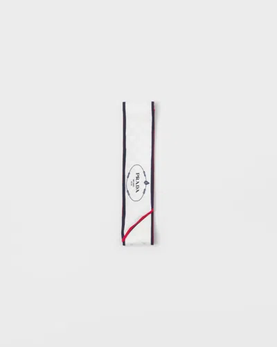 Prada Womens Neutral Printed Jacquard Skinny Silk Twill Scarf