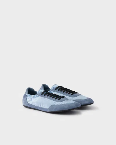 Prada Collapse Re-nylon And Suede Elasticized Sneakers In Blue