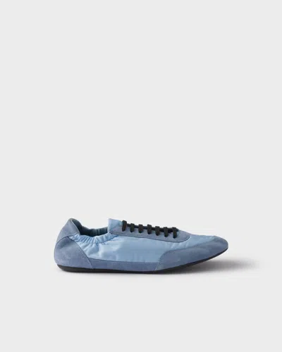 Prada Collapse Re-nylon And Suede Elasticized Sneakers In Blue
