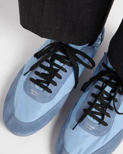 Prada Collapse Re-nylon And Suede Elasticized Sneakers In Blue